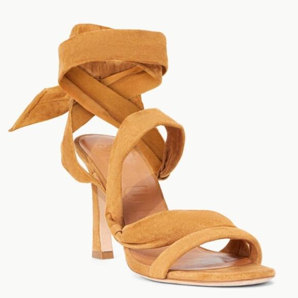 STAUD Shoes - Staud Rellie Heel Sandal Wrap Ankle Strap Suede Leather Open Toe Cashew 8.5/38.5